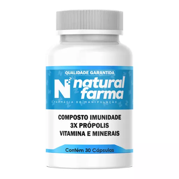 Composto Imunidade 3x Própolis Vitaminas e Minerais 30 Cápsulas Composto Imunidade 3x Própolis Vitaminas e Minerais 30 Cápsulas