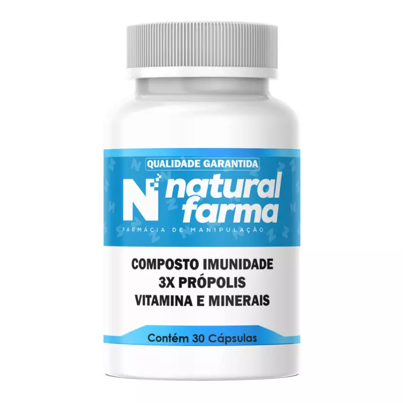 Composto Imunidade 3x Própolis Vitaminas e Minerais 30 Cápsulas